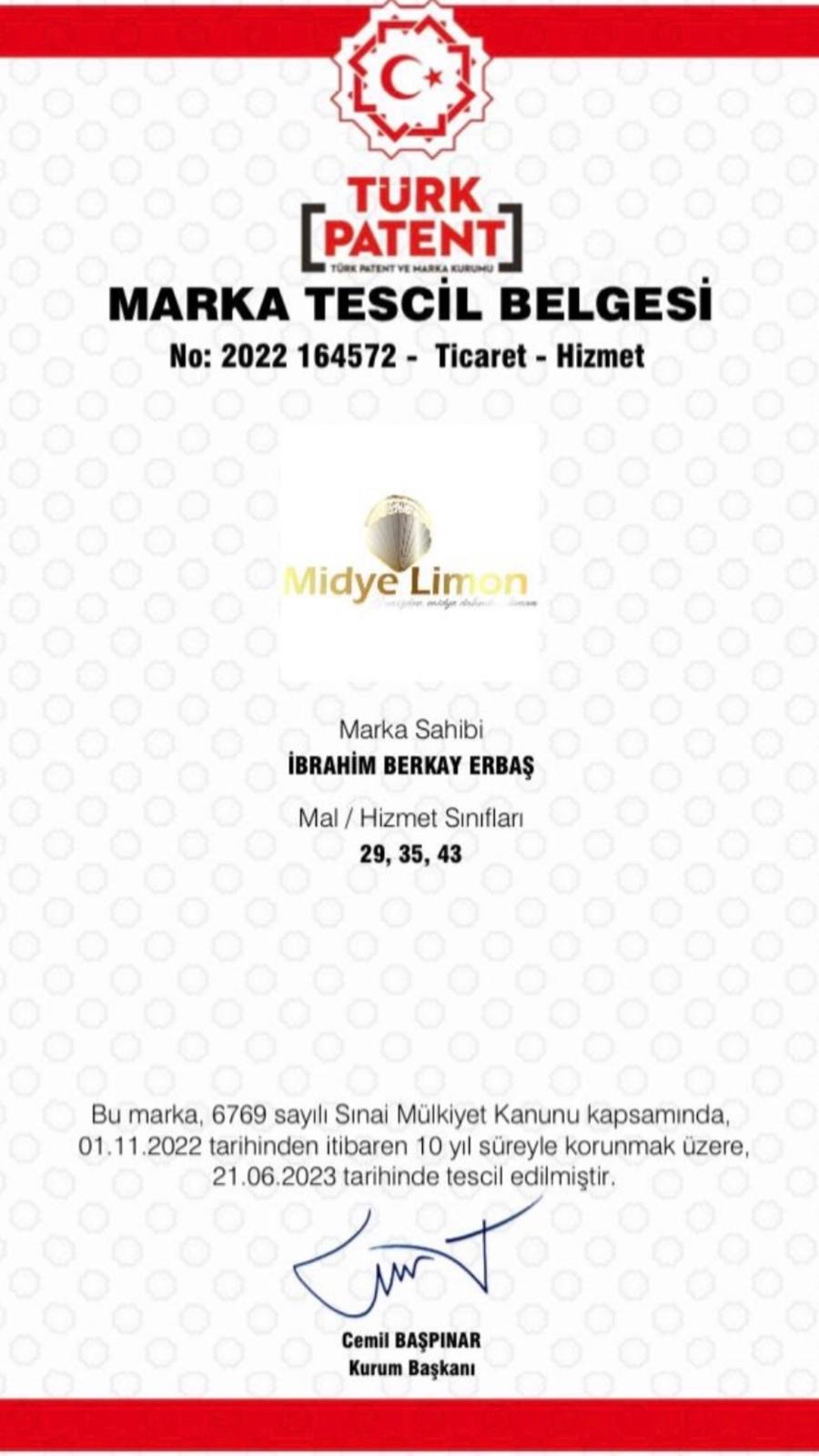 Kalite Sertifikası - Midye Limon®